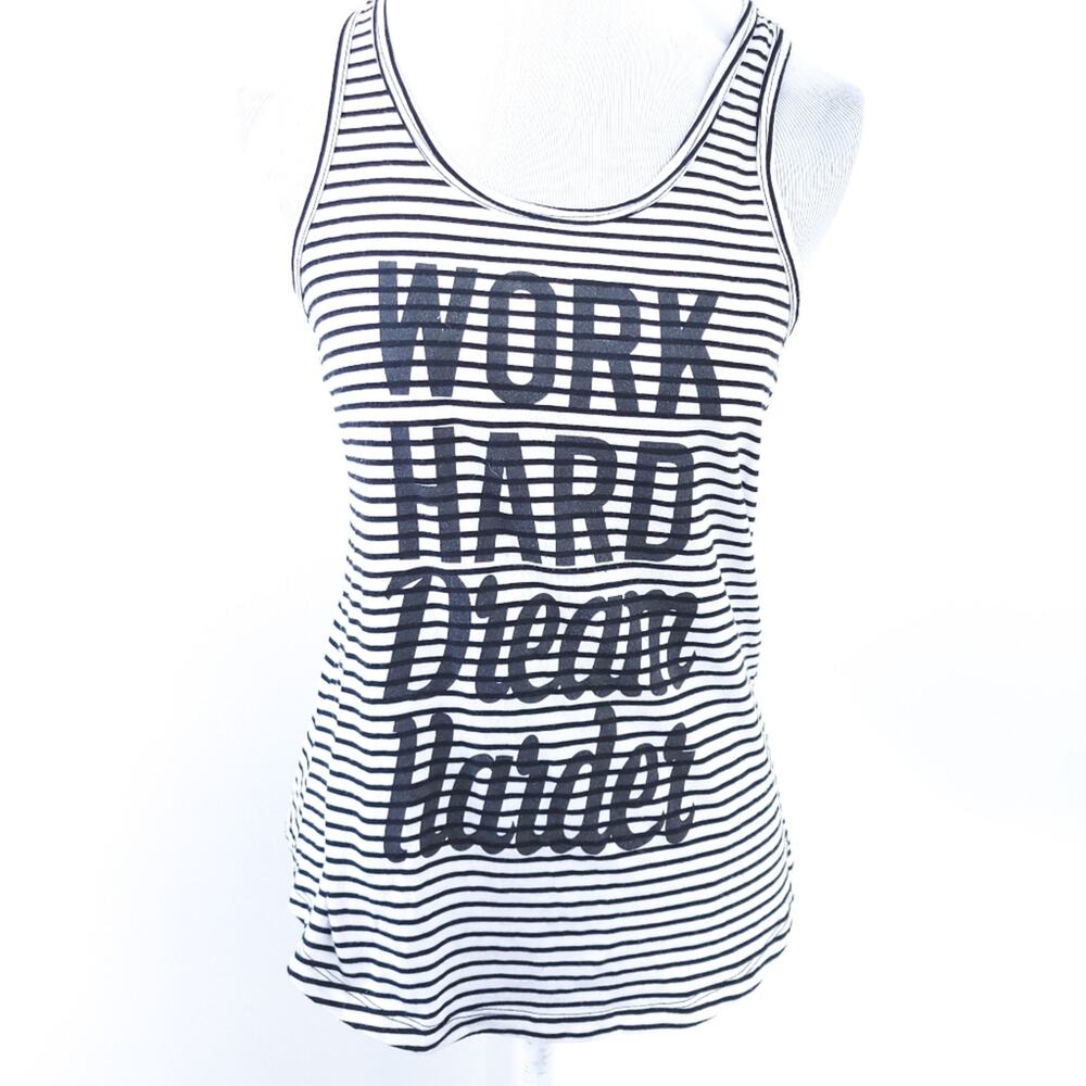 Work Hard Dream Hard Sleeveless Workout Tank Black Medium, Stripe, Athletic
